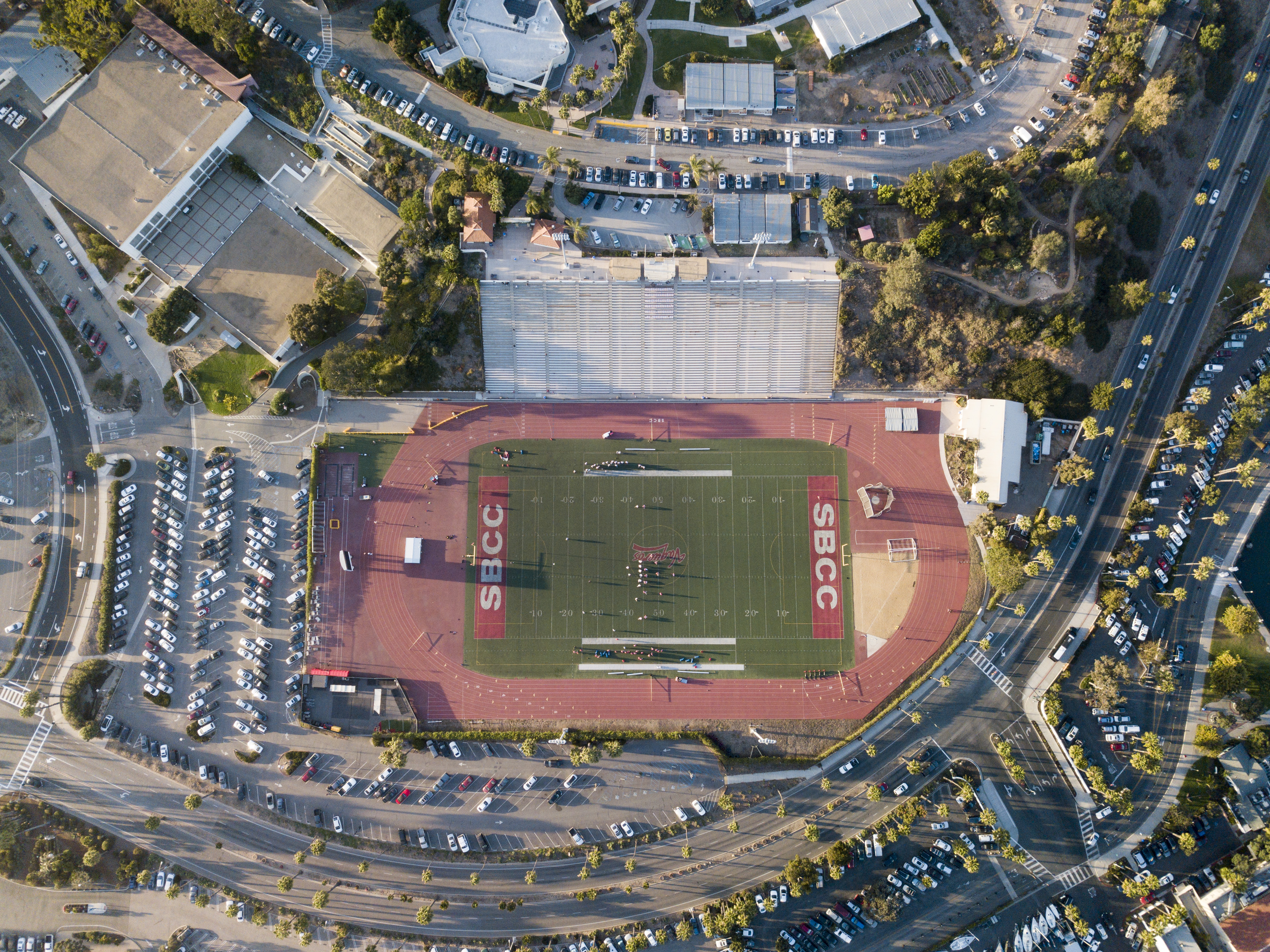 SBCC's football field across from the beach.